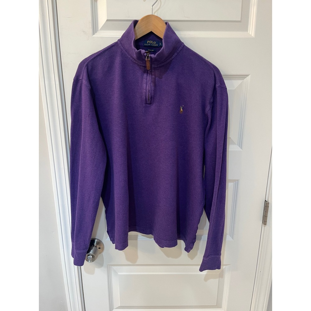 Polo Ralph Lauren Mens‎ Estate Rib Quarter Zip Pullover Purple Cotton Large